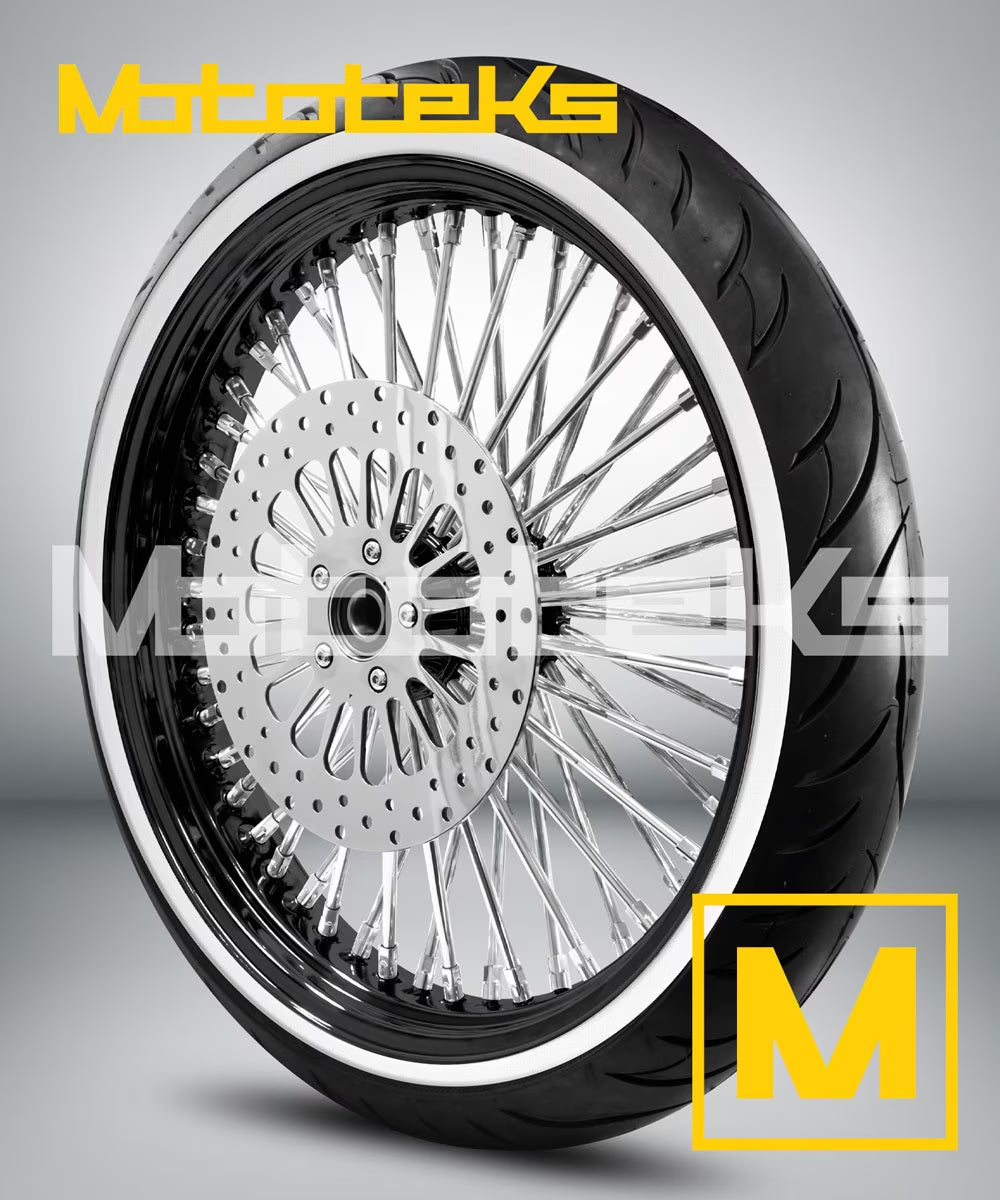 FAT SPOKE WHEEL 21X3.5 52 DNA HARLEY SOFTAIL MODEL STAINLESS STEEL USA BUILT/ 2007-ABOVE / (W/ ABS) BLACK(RIM/HUB) & WHITE TIRE