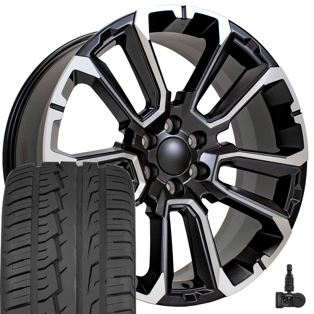 OE Wheels CV68 24 Inch Rims and Tires Fit Suburban 1500 High Country Style 6x139.7 24x10 Satin Black with Milled Edge - Hollander 14088 - iMove Gen2 AS 295/35-24 (Set of 4)
