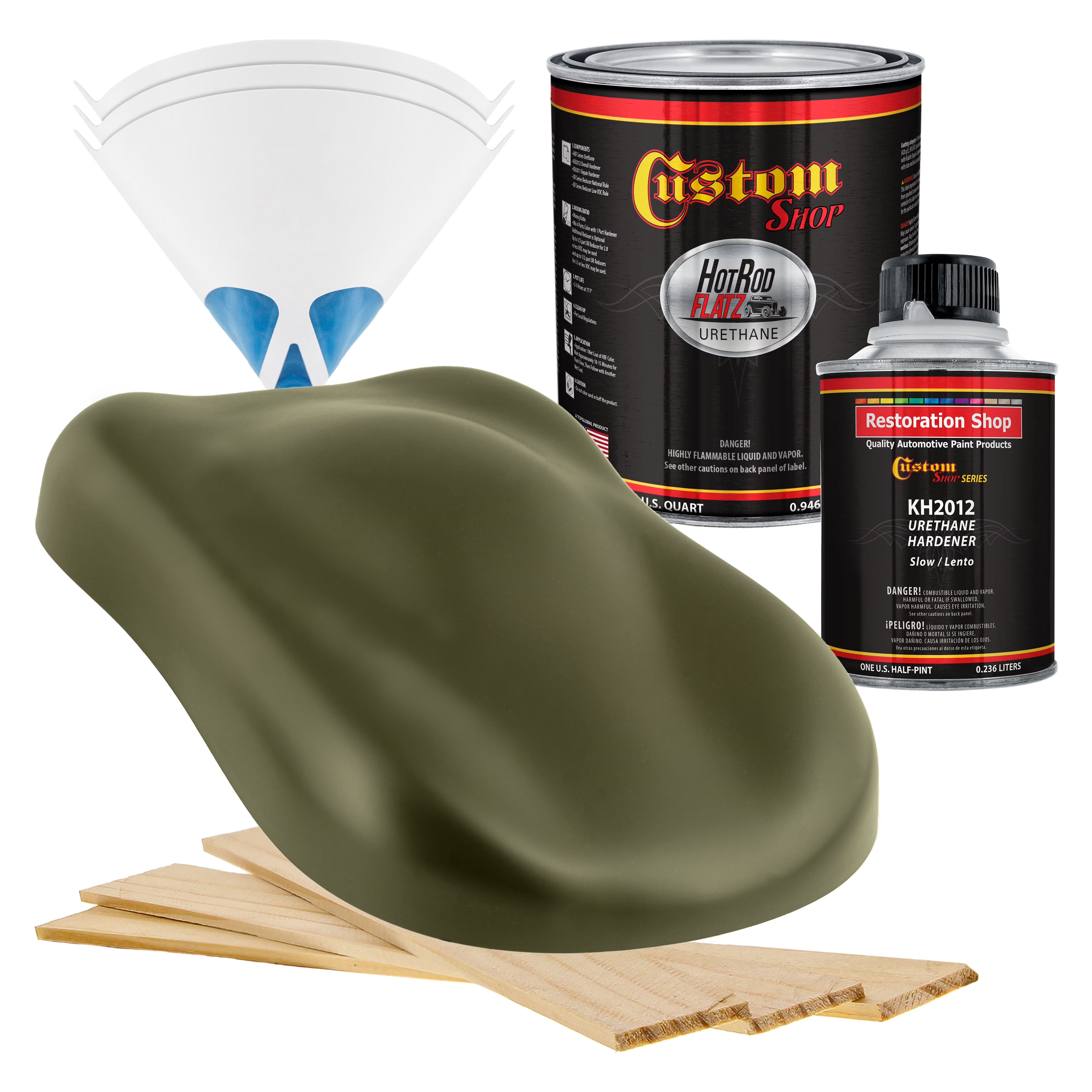 Custom Shop - Olive Drab Green - Hot Rod Flatz Flat Matte Satin Urethane Auto Paint - Complete Quart Paint Kit - Professional Low Sheen Automotive, Car Truck Coating, 4:1 Mix Ratio