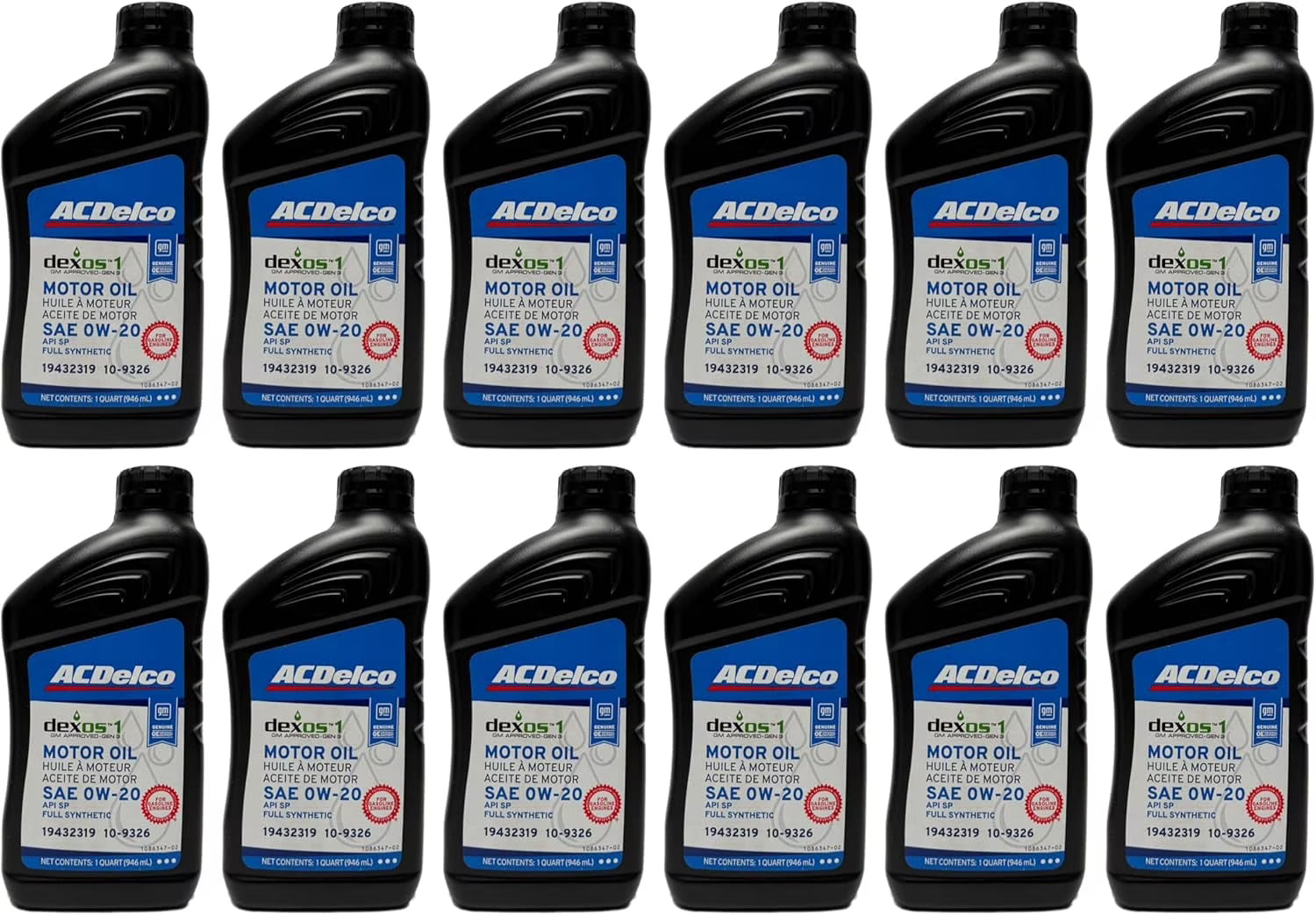 ACDelco GM Original Equipment 10-9326 (19432319) dexos?1 GEN 3 Full Synthetic 0W-20 Motor Oil - 1 qt (Case of 12)