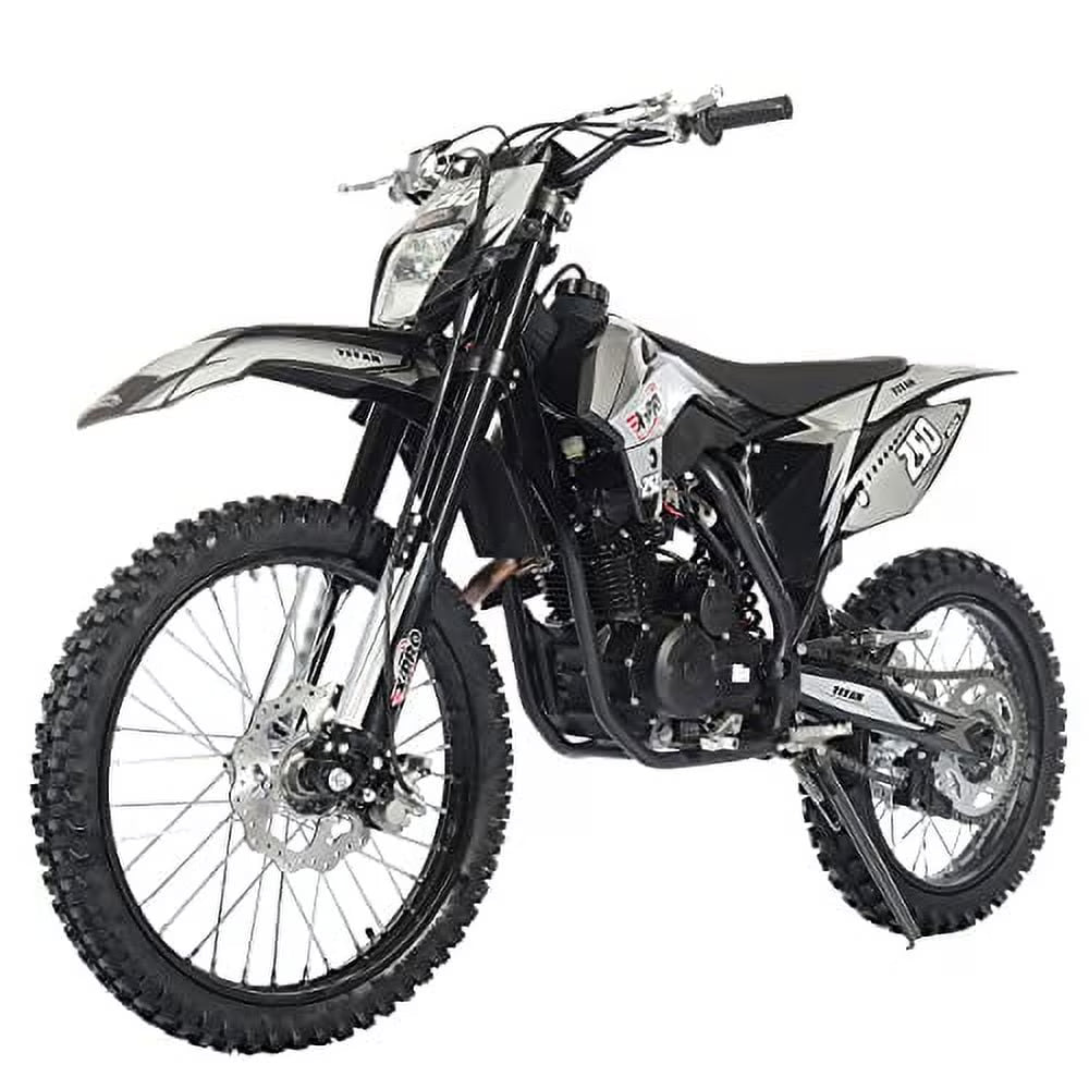 X-Pro Brand New Titan 250cc Gas Pit Dirt Bike with LED Headlight, 5-Speed Manual Transmission, Electric/Kick Start! Big 21 /18  Wheels!