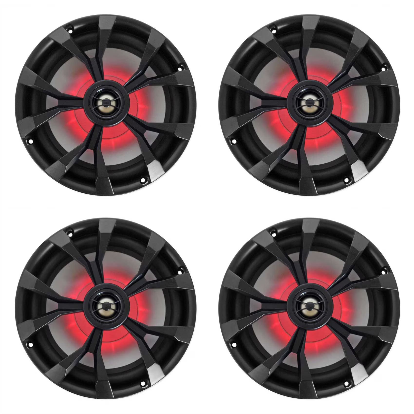 (4) Rockville RKL80MB 8  900 Watt Black 2-Way Marine Boat Speakers w/LED's