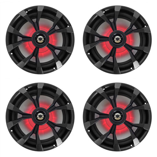 (4) Rockville RKL80MB 8  900 Watt Black 2-Way Marine Boat Speakers w/LED's