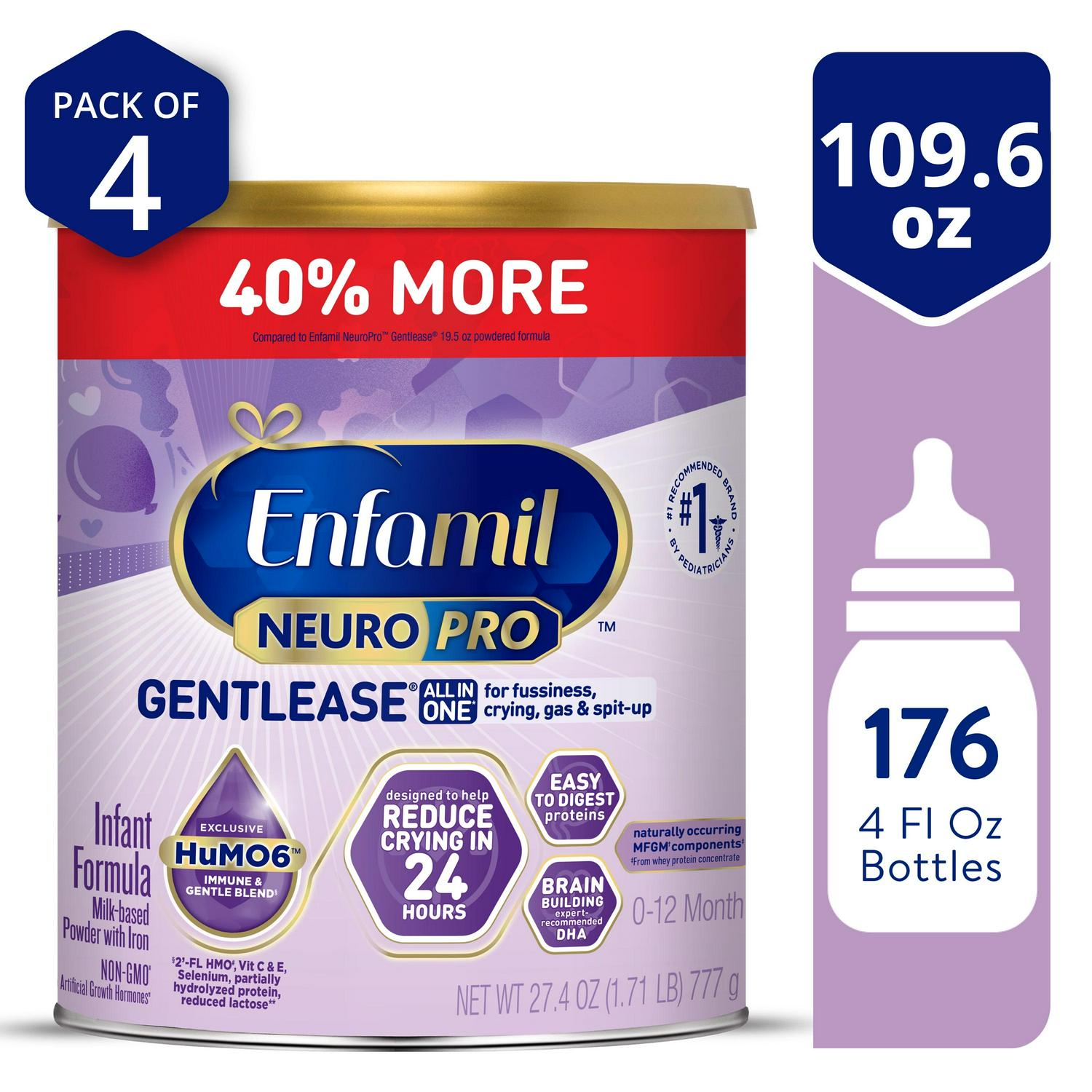 Enfamil NeuroPro Gentlease Powder Baby Formula. For Fussiness. Crying. Gas. Spit-up. & Soft Stool. 27.4 Oz. 4 Count