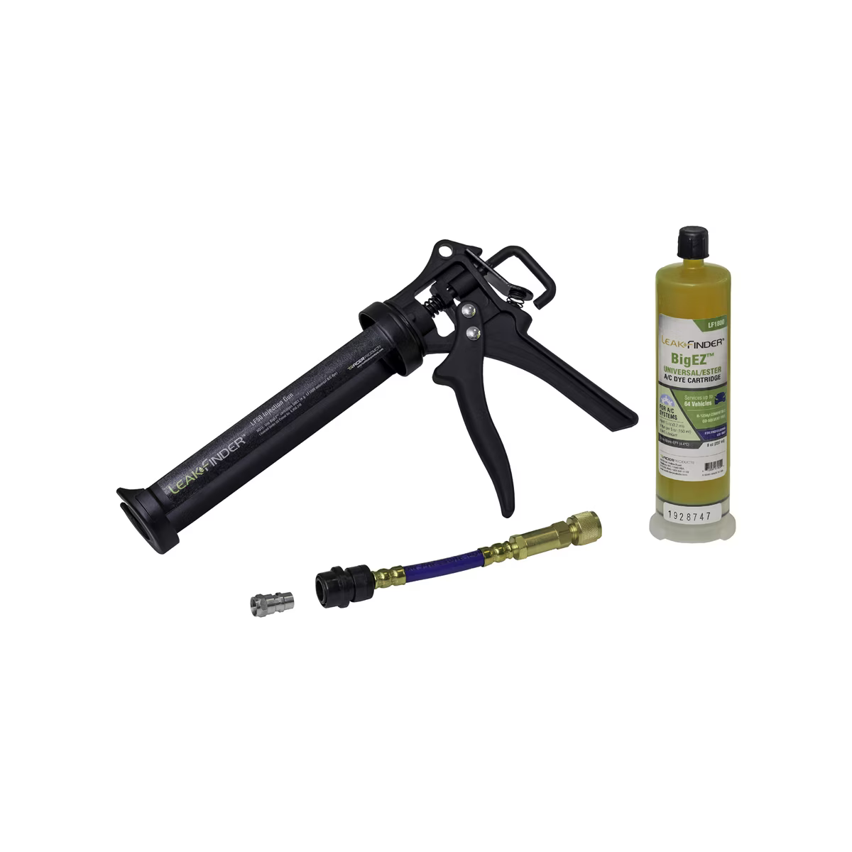 LEAKFINDER LF0810 BIGEZ Air Conditioning Refrigerant Leak Detection Injection Kit - 8oz AC Leak Detector Dye, Caulking Gun Injector, R134A Hose Coupler, A