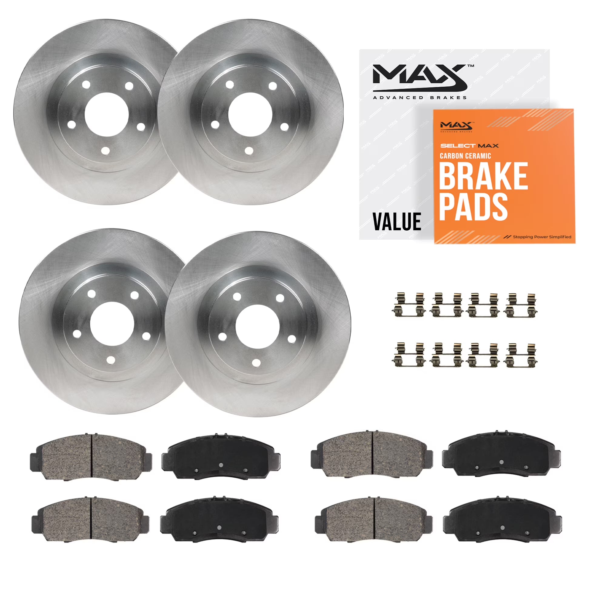 Max Advanced Brakes - Brake Kit for 2007 2008 2009 2010 2011 2012 2013 Suzuki SX4 2012 SX4 Crossover Front and Rear Replacement Disc Brake Rotors and Ceramic Brake Pads