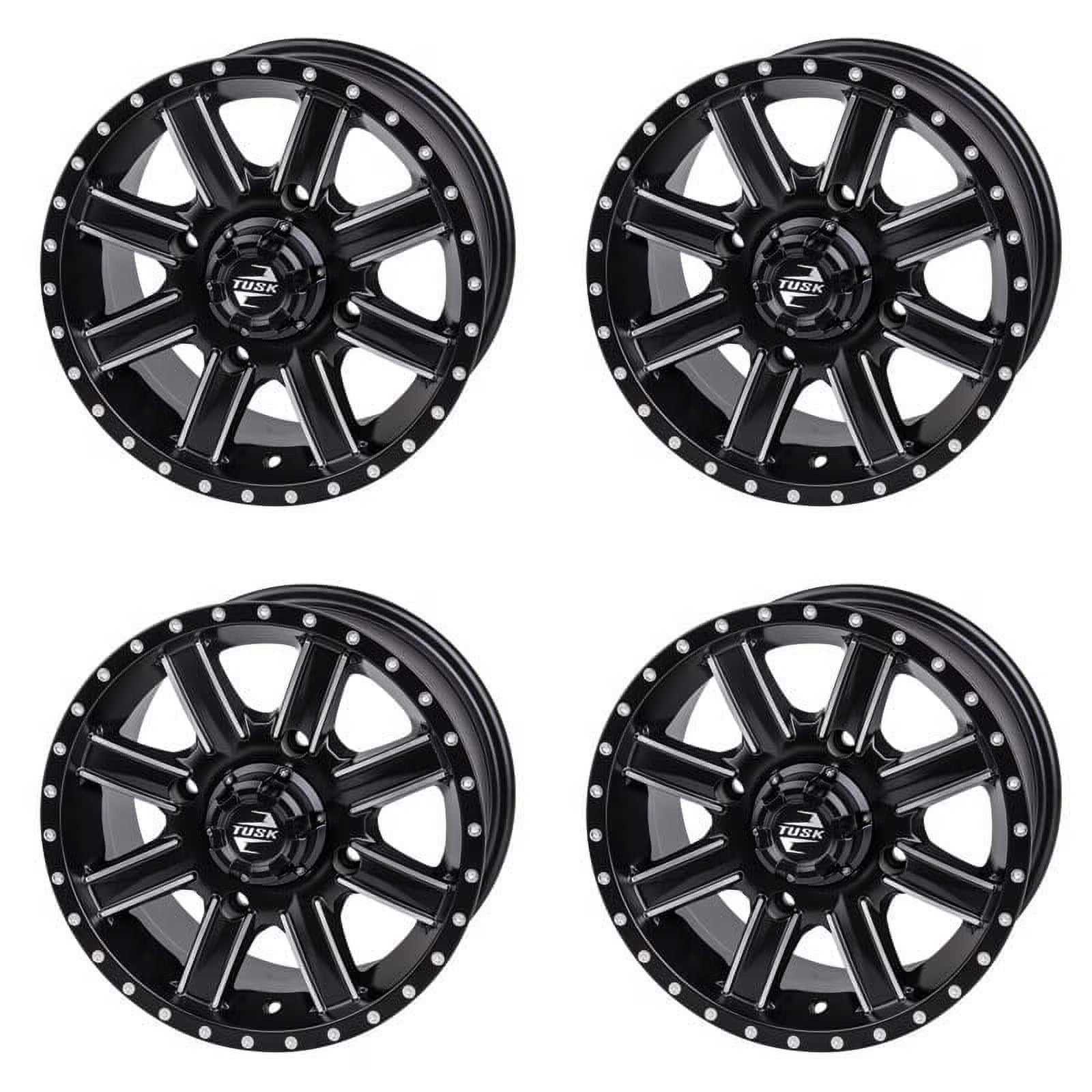 (4 Pack) 4/110 Tusk Cascade Wheel 12x7 5.0 + 2.0 Machined/Black For Yamaha Kodiak 700 4x4 2016-2024