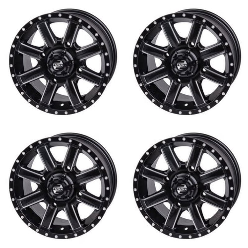 (4 Pack) 4/110 Tusk Cascade Wheel 12x7 5.0 + 2.0 Machined/Black For Yamaha Kodiak 700 4x4 2016-2024