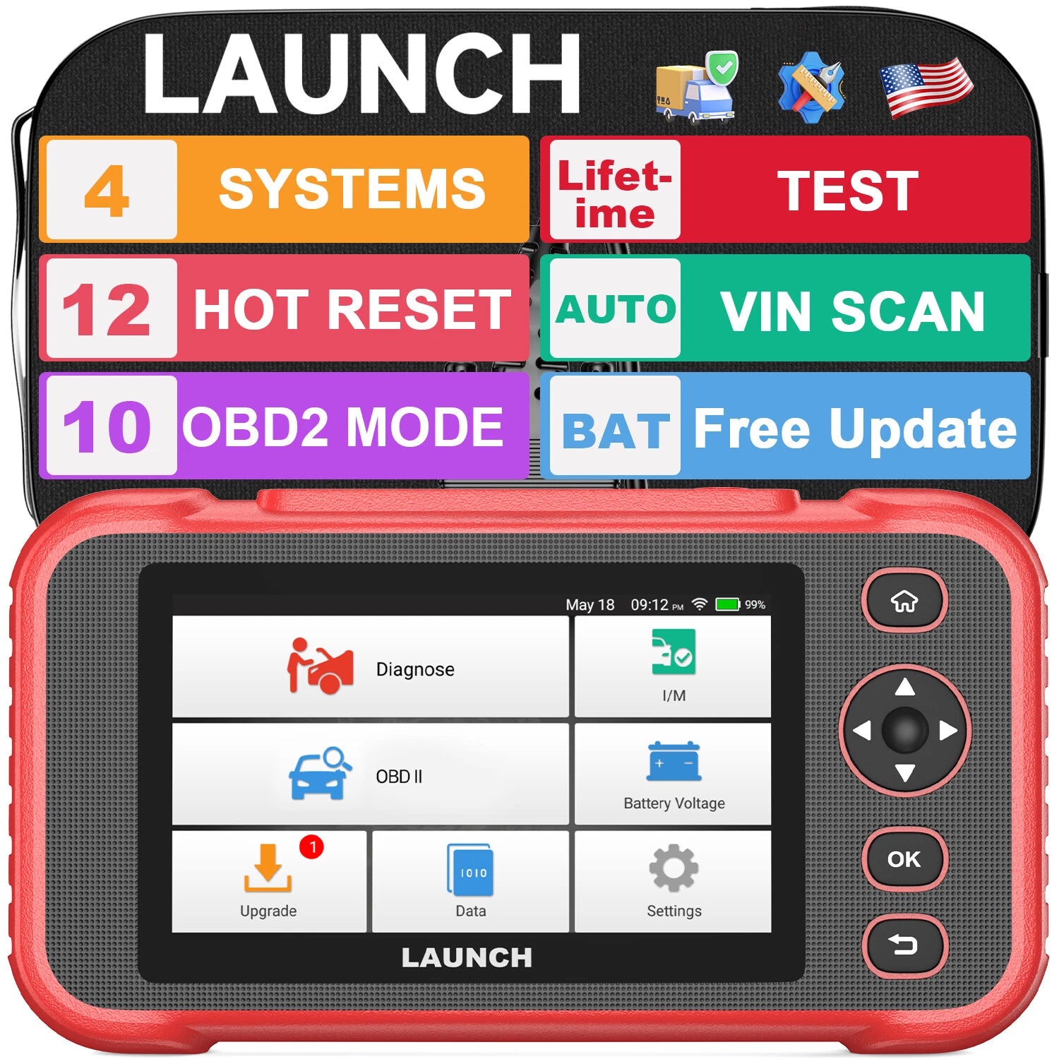 LAUNCH CRP129I V2.0 OBD2 Scanner, 4 Systems Scanner with 12 Reset Functions, TPMS, EPB, ABS Bleeding, DP F, SAS, Throttle, Injector Coding, Free-Update, AutoVIN, FCA AutoAuth, 5 Years Backup
