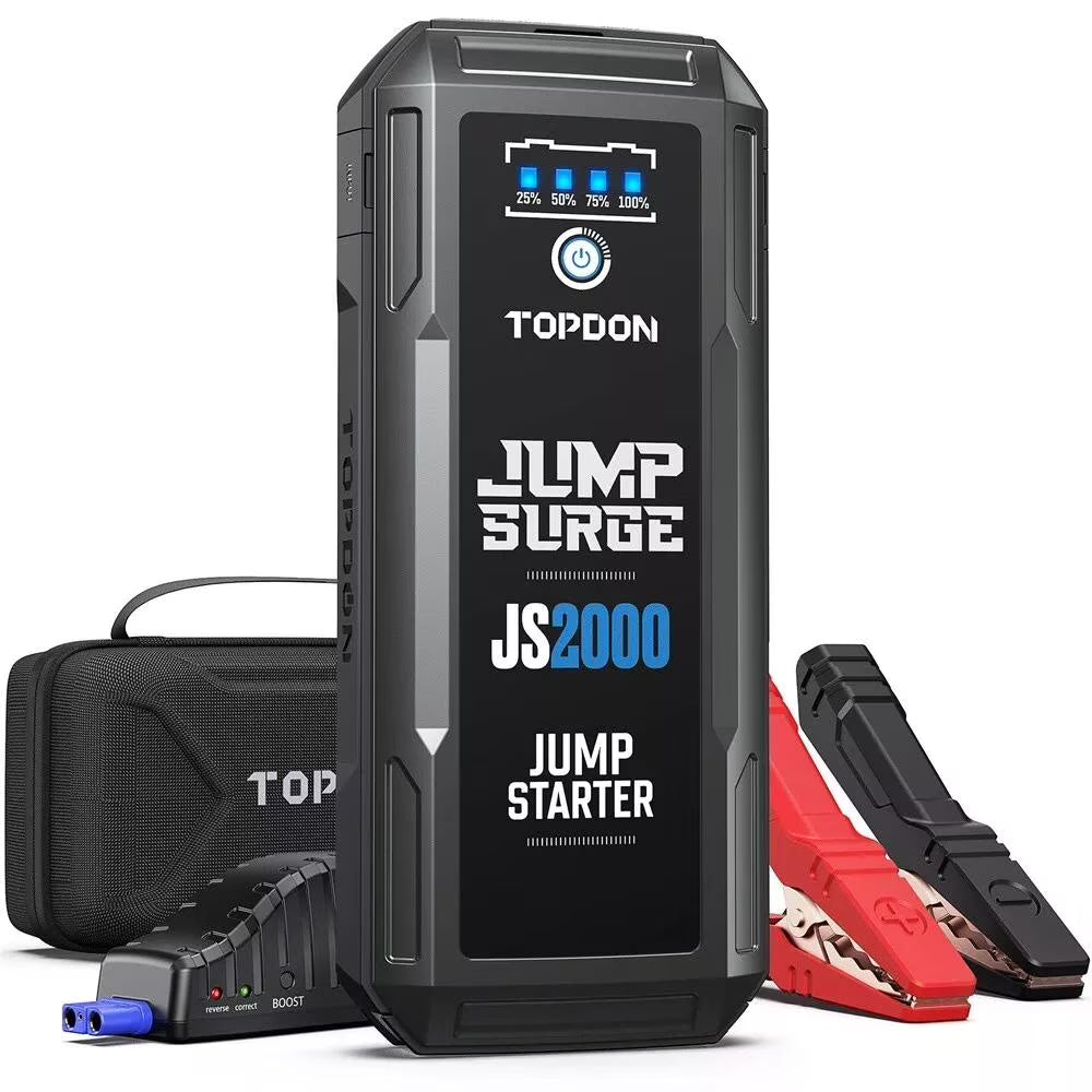 Car Battery Charger Jump Starter, TOPDON JS2000 16000mAh 2000A 12V Portable Booster for Up to 8L Gas/6L Diesel Engines