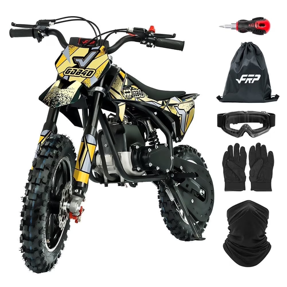 FRP FX40 40cc 4-Stroke Gas Powered Dirt Bike with Safety Kill Switch for young rides, Front & Rear Disc Brakes, EPA Certified, FX40-Ogemaw, Yellow, Max Model