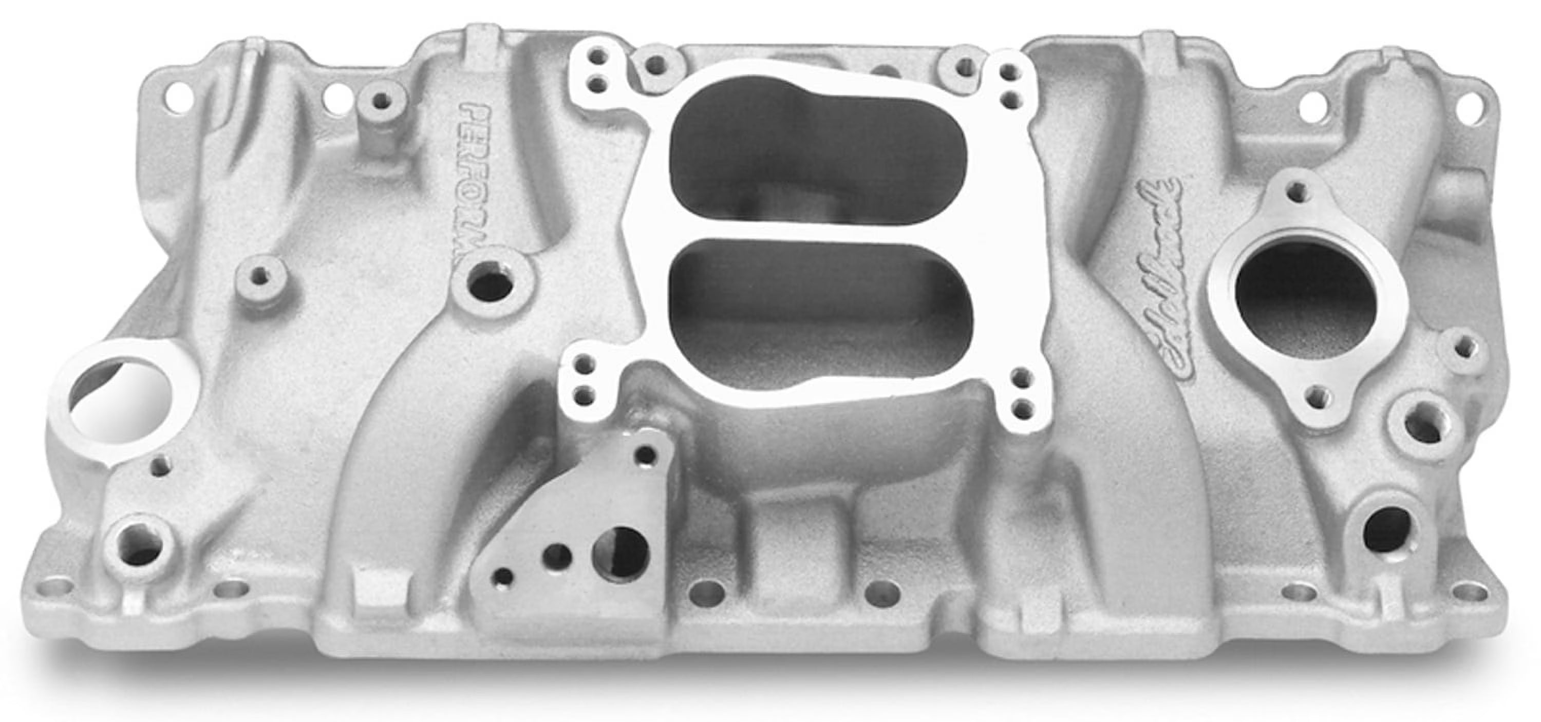 Edelbrock 3706 Performer Series Intake Manifold; Satin Finish; Idle-5500rpm; For 4 bbl Carbs; For Cast Iron Heads; EGR;