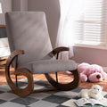 Baxton Studio Kaira Upholstered and Walnut-Finished Wood Rocking Chair. Gray Fabric