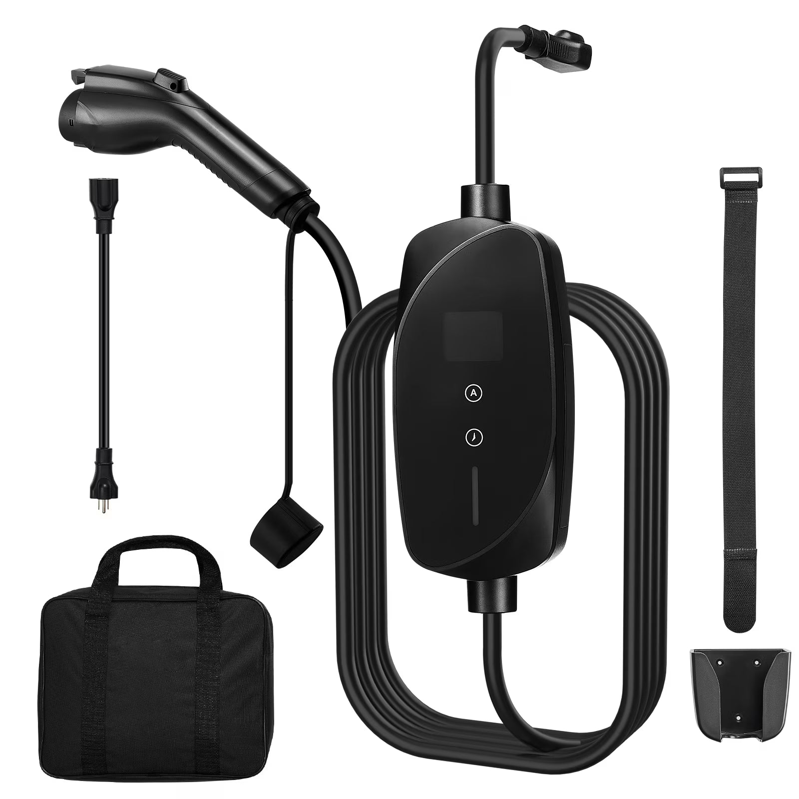 KFFKFF Level 1 & 2 EV Charger, 16 Amp Adjustable Current, Portable Electric Vehicle Charger with 25 ft Cable, 120V-240V, NEMA 6-20P Plug and NEMA 5-15 Adapter, LCD Display