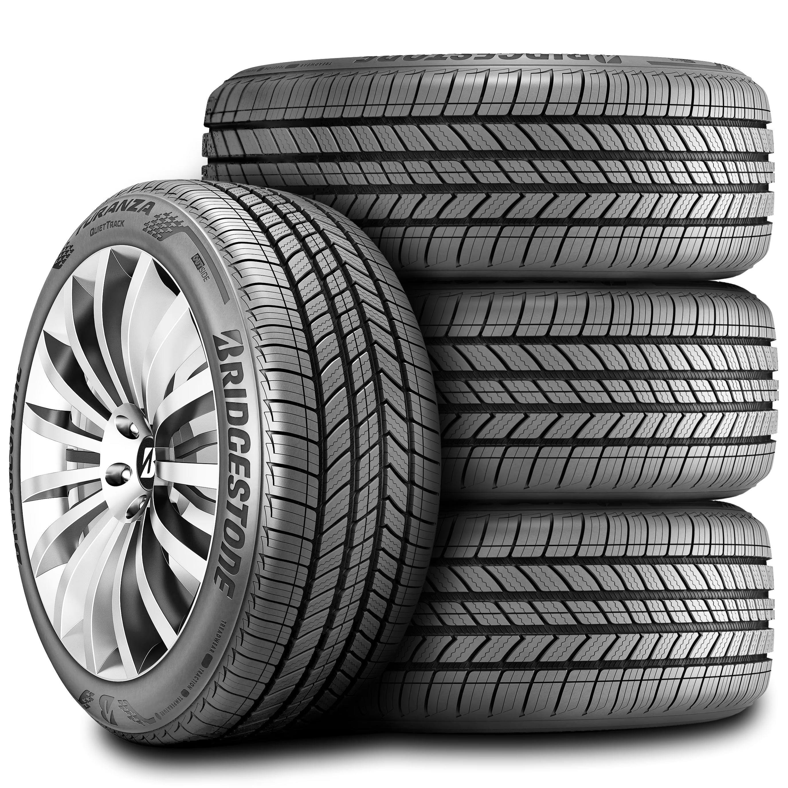 Set of 4 (FOUR) Bridgestone Turanza Quiettrack 235/50R18 97V A/S All Season Tires Fits: 2013-19 Ford Escape Titanium, 2013-15 Chevrolet Malibu LTZ