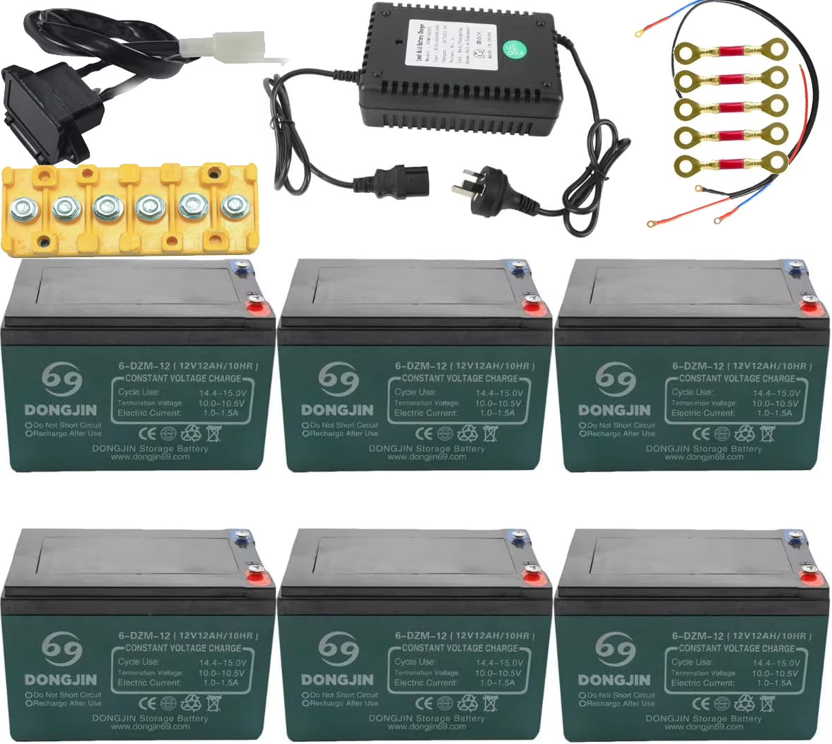 6PCS 12V 12AH Motorcycle Battery 6-DZM-12 Battery +72V Charge for Electric Scooter Bicycle Go Kart ATV UTV Buggy Quad Golf Cart Electric Vehicles Ride on Toys Lead Acid Battery