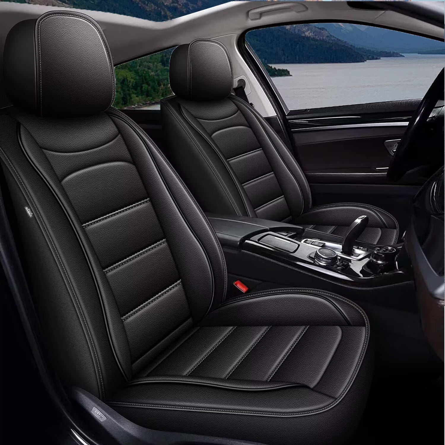 AOMSAZTO Seat Covers Fit for Kia Seltos 2021-2024 Car Seat Covers Full Set 5 Seats Faux Leather Car Seat Cushion Protector (Black)