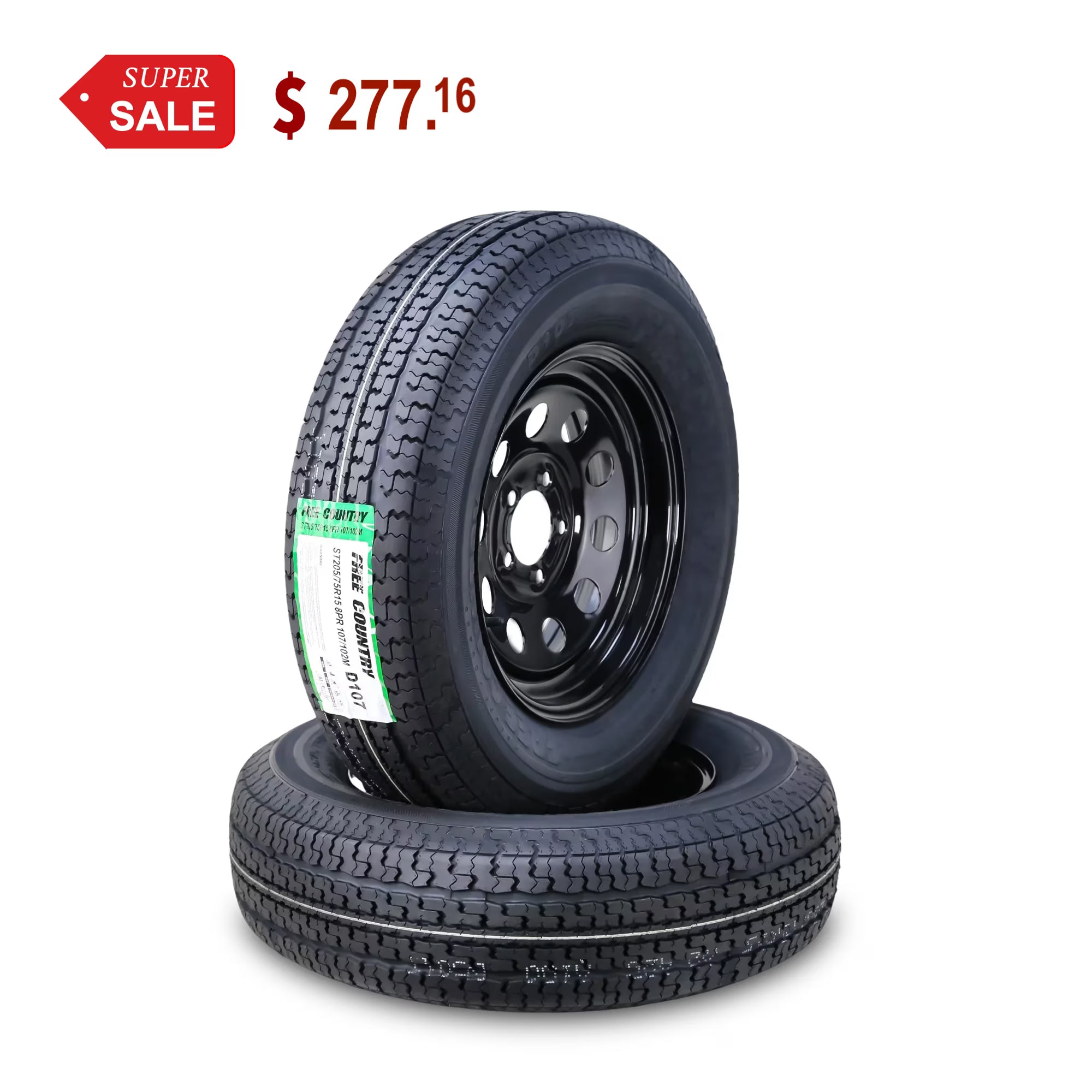 Free Country Trailer Tire Wheel Assembly ST205/75R15 8-Ply D 107M 5 Lug on 5  PCD Black Mod Rim ,SET 2
