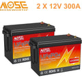 2PACK 12V 300AH Lithium LiFePO4 Battery,MOSEWORTH for RV,Marine,Golf Carts,Solar,Motorhome,Trolling Motor,200A BMS,15000+Deep Cycles,10 Years Lifespan