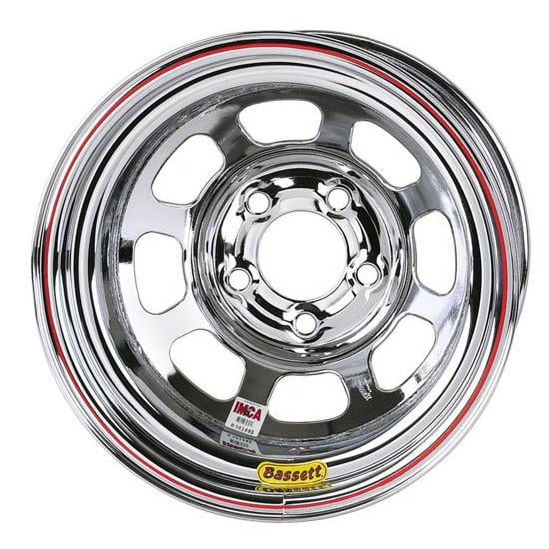 Bassett 15 x 8 IMCA Racing Chrome Wheel D-Hole 5 on 4.75, 4 Offset