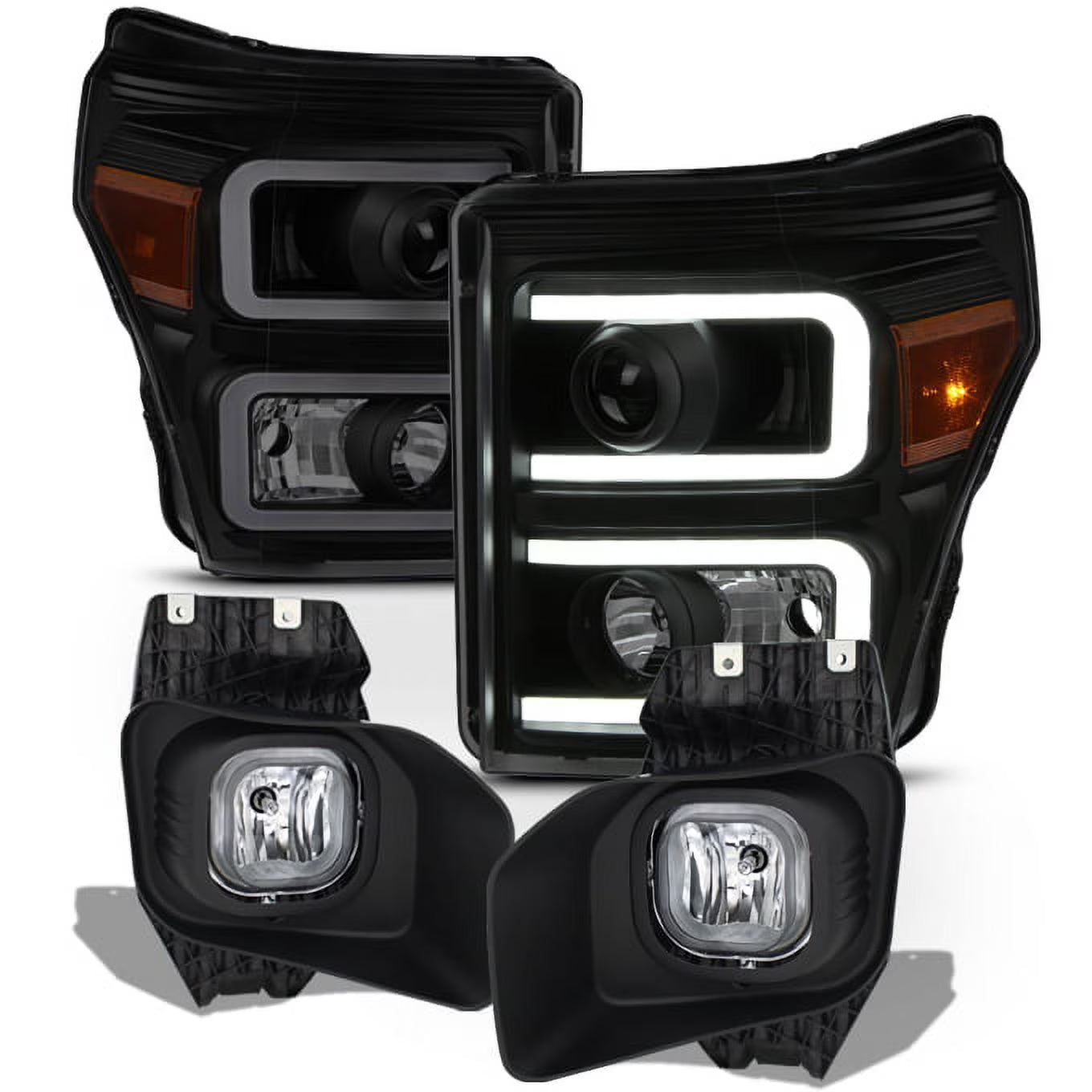 AKKON - For 11 12 13 14 15 16 Ford F250 F350 F450 Super Duty Black LED Projector Smoke Headlights w/ Fog Lights
