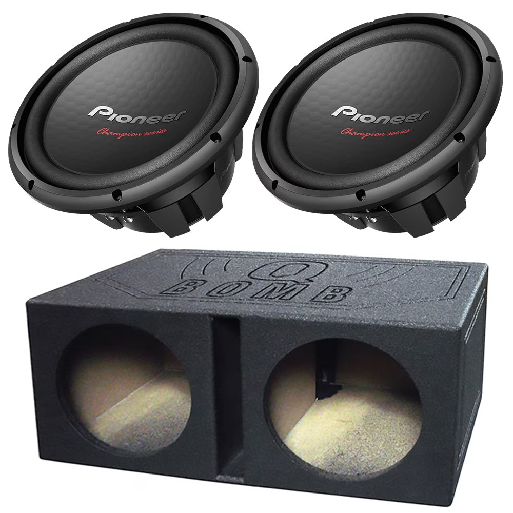 2-Pc. Pioneer TS-W312D4 12  Car Dual 4-ohm Subwoofer + QPower QBOMB 12  Dual Subwoofer Enclosure Box Bundle
