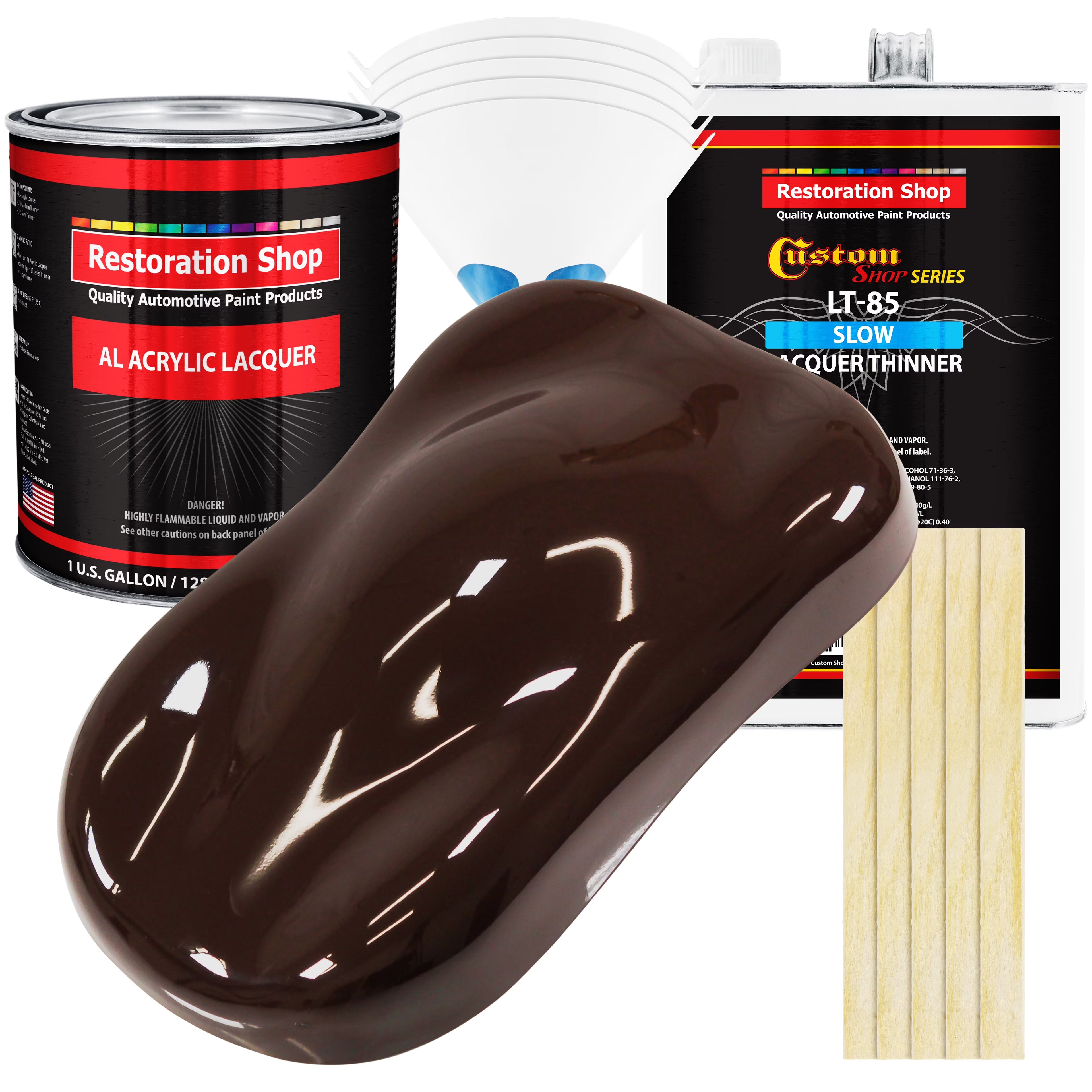 Restoration Shop - Dark Brown Acrylic Lacquer Auto Paint - Complete Gallon Paint Kit with Slow Thinner