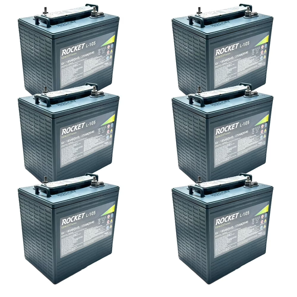 Rocket L-105 225Ah 6V Golf Cart Battery - Replaces Trojan T-105 (Set of 6)
