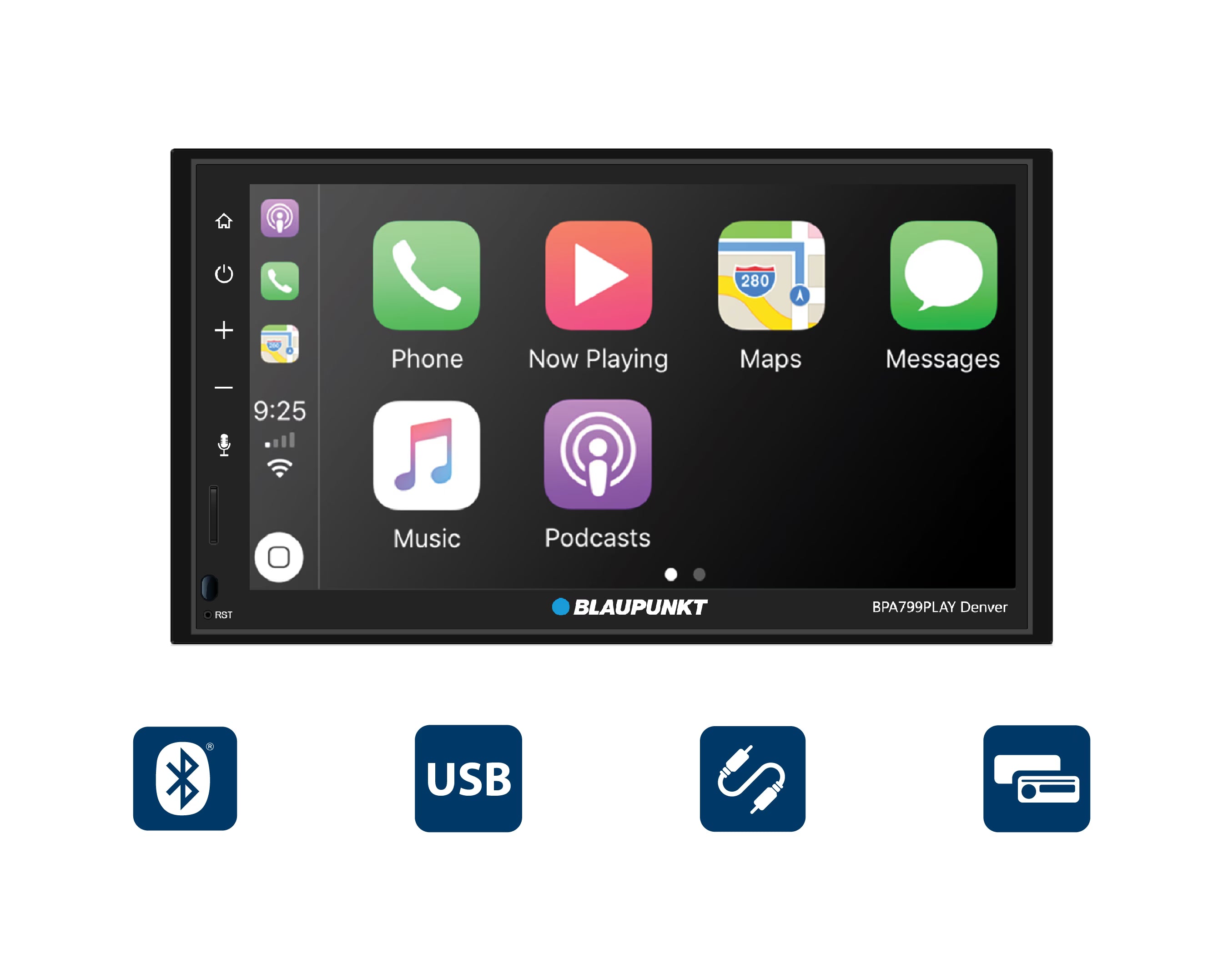 Blaupunkt Denver BPA799PLAY Receiver with 6.8  Touch Screen Display/Apple CarPlay/Android Auto/Built-in Bluetooth/Siri Eyes Free +