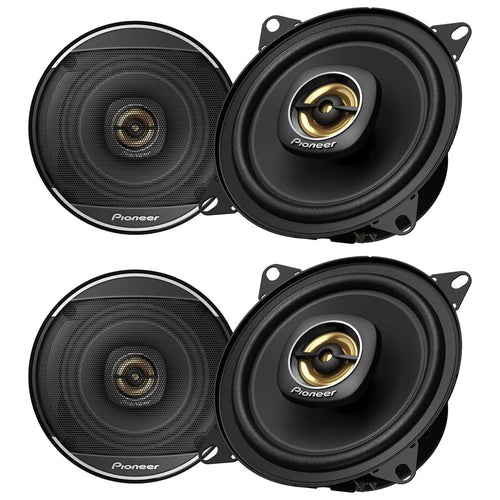 (Pack of 4) PIONEER TS-A1081F, 2-Way Coaxial Car Audio Speakers, Full Range, Clear Sound Quality, Easy Installation and Enhanced Bass Response, Black and Gold Colored 4 Round Speakers