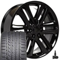 22x9.5 Wheels Fits GMC Chevy Trucks - Silverado DD CV98 Chrome w/Black Goodyear Tires, Lugs, TPMS SET