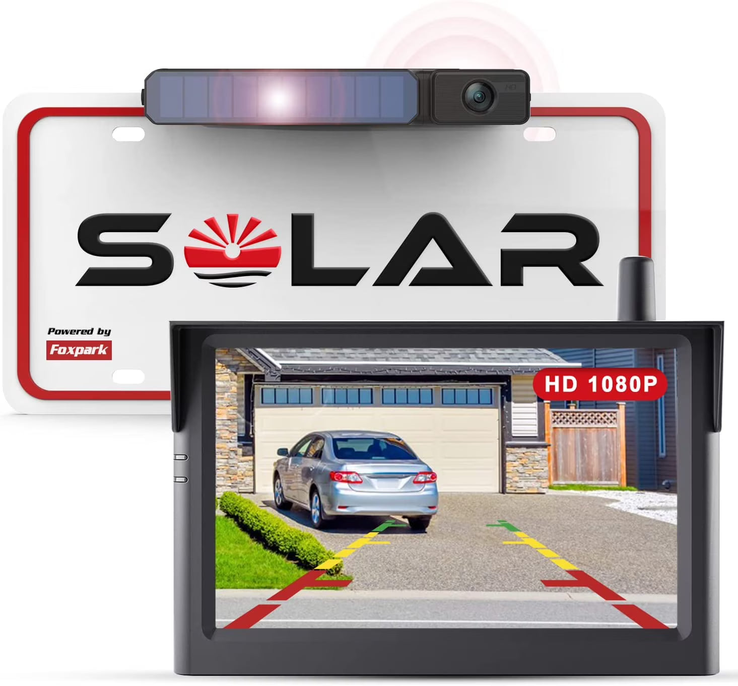 Foxpark Solar RV Wireless Backup Camera 5  Monitor Rear View Camera 2 Channels Trailer Reverse Camera for Van,Camper Highway Observations System (Solar 3)