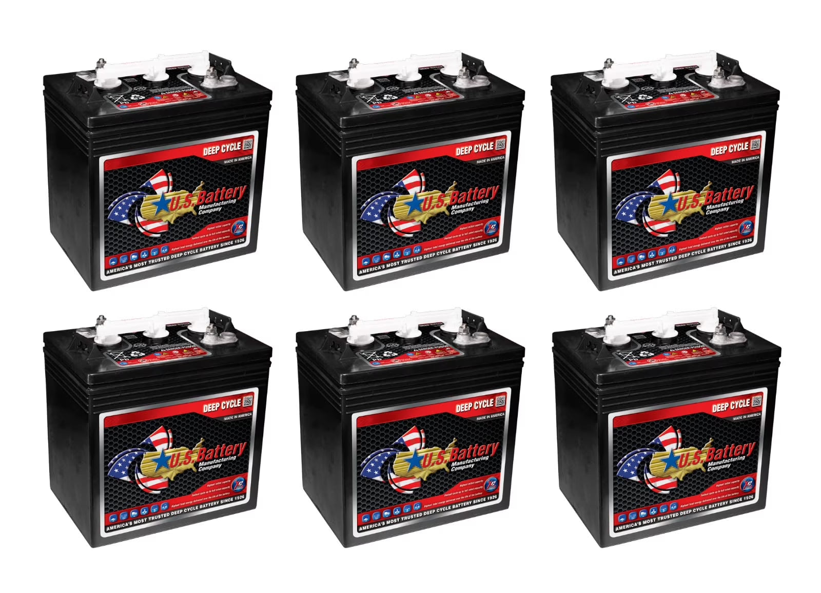 x6 | US Battery 6 Volt 208 Ah Deep Cycle Battery ~ Replaces Trojan T-605 T605