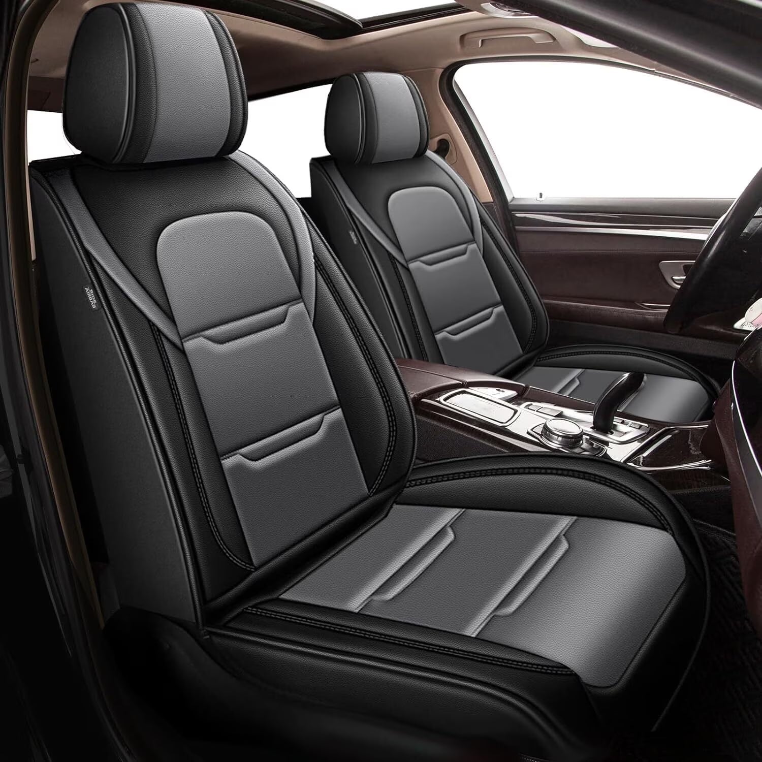 AOMSAZTO Fit Mazda CX-5 2013-2024 Car Seat Cover 5-seat Faux Leather Full Set Compatible Airbag(Black&Gray)
