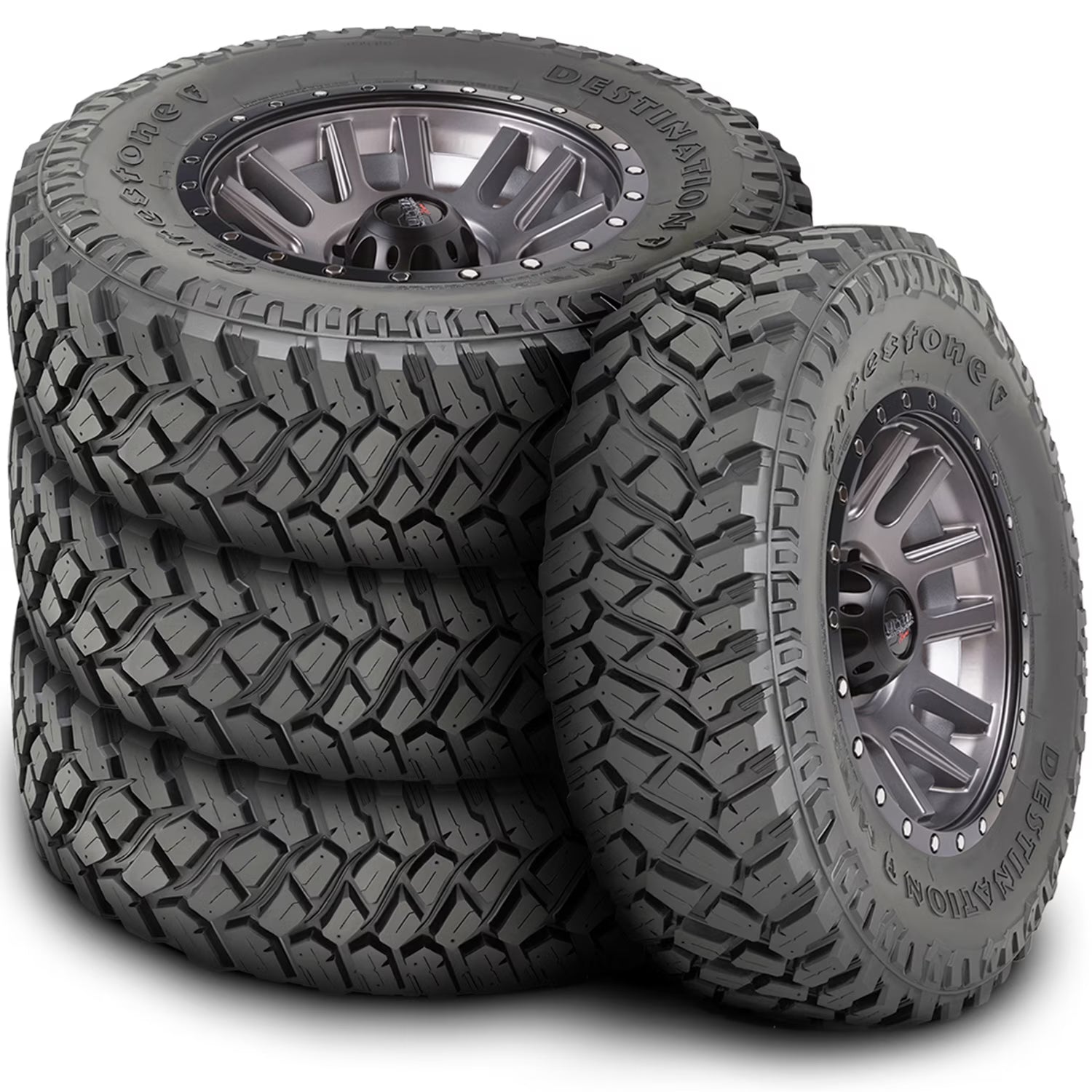 Set of 4 (FOUR) Firestone Destination M/T2 LT 245/75R16 Load E 10 Ply MT Mud Tires Fits: 2000-04 Ford F-150 Lariat, 1994-2002 Dodge Ram 2500 Base