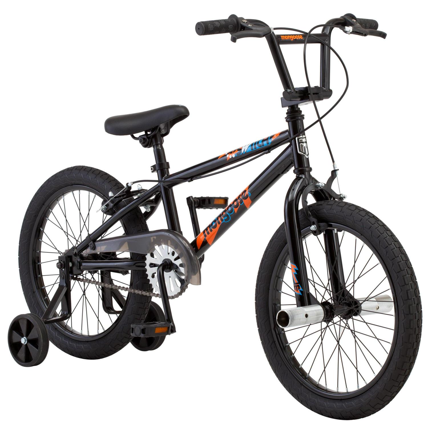 Mongoose Switch Kids Bike with Training Wheels. 18 Inch Wheels. Ages 5-9. Black