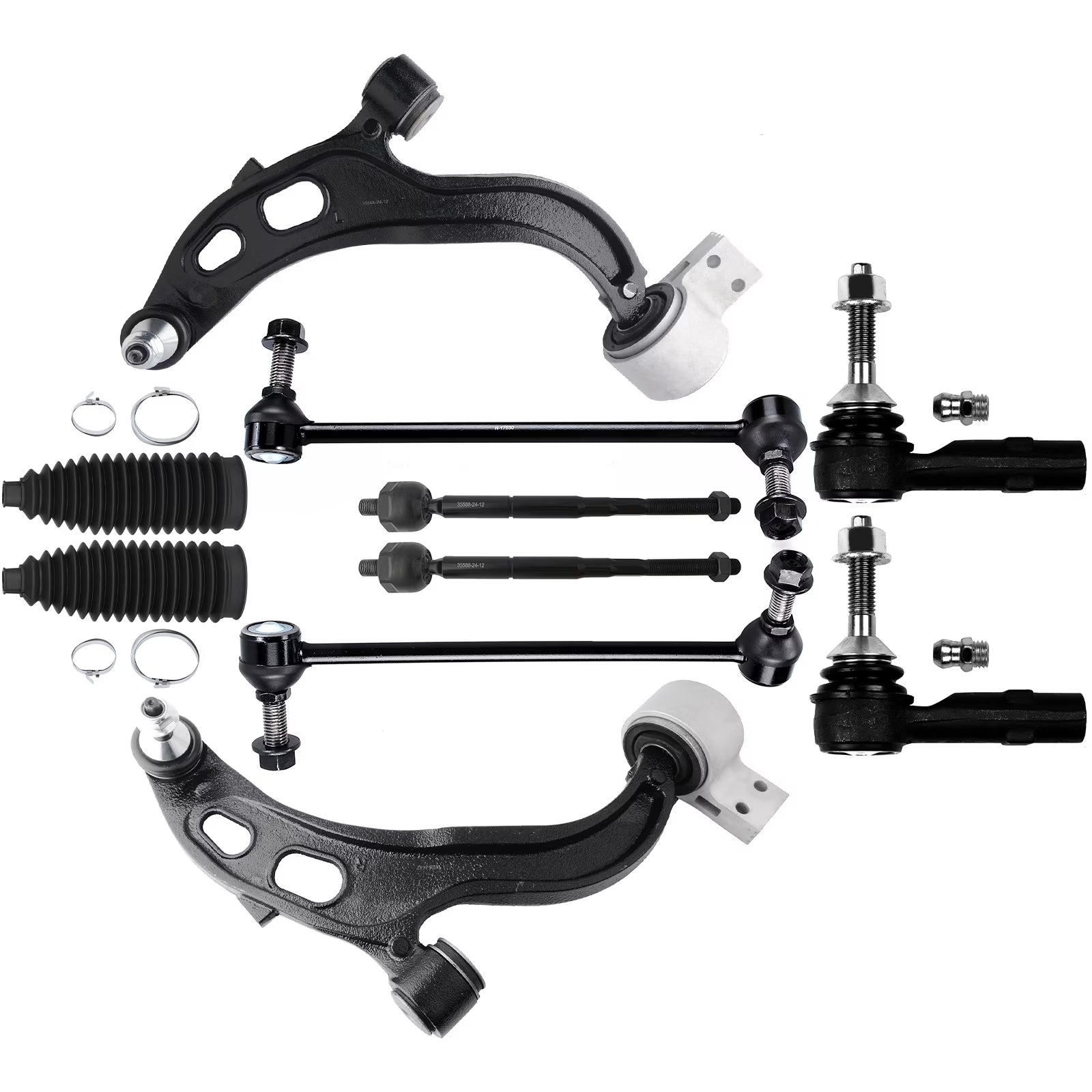SCITOO 10pcs Front Suspension Kit Lower Control Arm with Ball Joint fit 2013-2017 for Ford Taurus for Ford Flex for Lincoln MKS for Lincoln MKT Outer Inner Tie Rod End w/Steering Boot Sway Bar Link