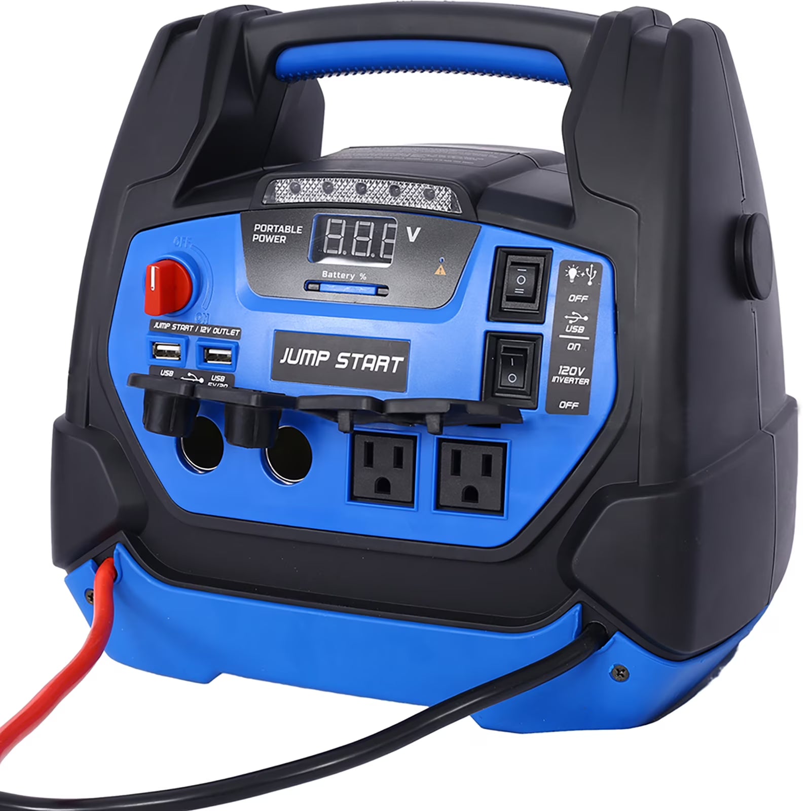 M optimized 1800 Amp Battery Jump Starter with 150-PSI Air Compressor Portable Power Station LED Light USB Ports Jumper Clamp