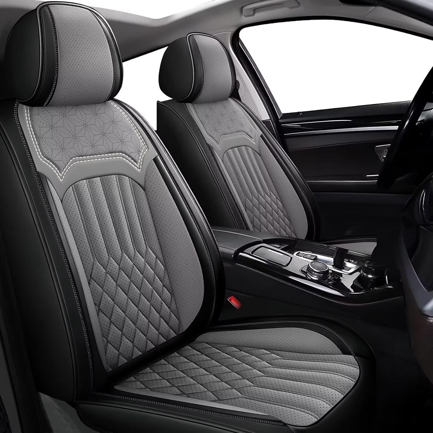 DIKSOAKR Car Seat Covers for Hyundai Kona 2018-2025: 5 Seats Full Set Beathable Leather Car Seat Protectors - Gray