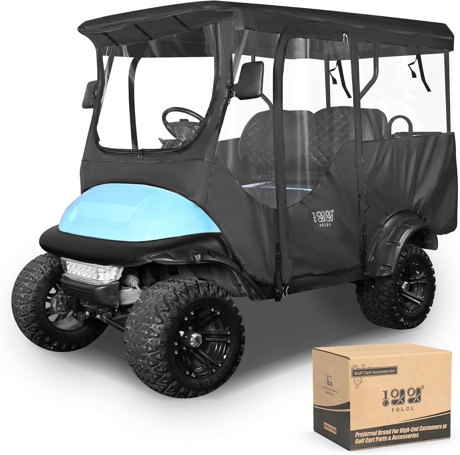 10L0L 4 Passenger Golf Cart Enclosure for Club Car Precedent Extended Roof 94.5 ,600D Waterproof Rain Cover, Black Golf Cart Accessories