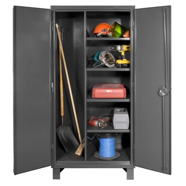 12 Gauge Recessed Door Style Lockable Shelf Cabinet with 4 Adjustable Shelves, Gray - 60 in.