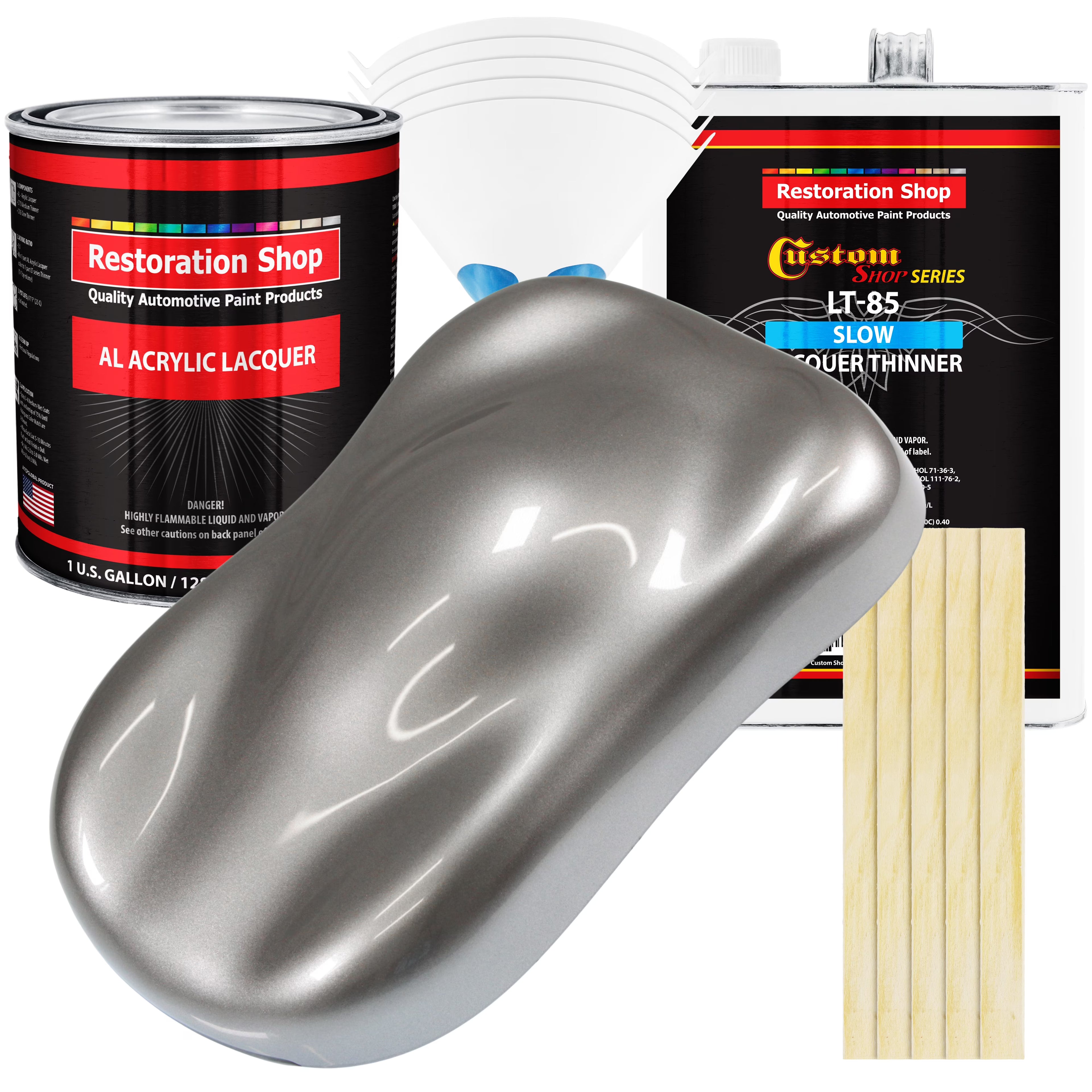 Restoration Shop - Titanium Gray Metallic Acrylic Lacquer Auto Paint - Complete Gallon Paint Kit with Slow Thinner