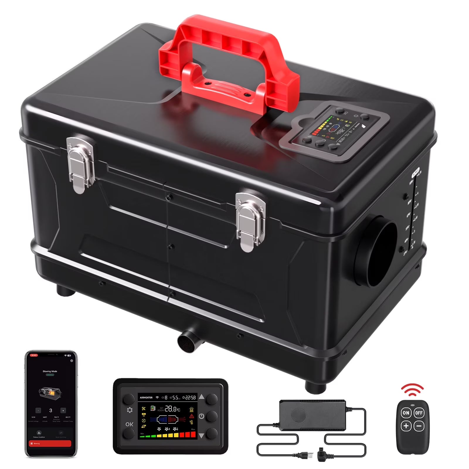 Audew Diesel Air Heater, 12V DC & 110V AC 8KW Horizontal All-In-One Portable Parking Heater with App Control, Altitude Modeand Automatic Start and Stop for RV Garage Camper Black 2025Upgraded, Black