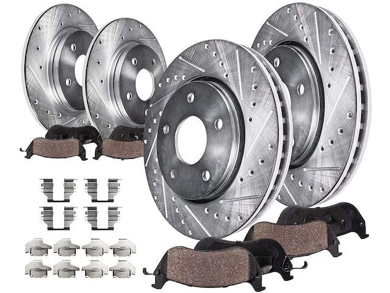 Detroit Axle Automotive Brakes Ceramic Brake Pad Drilled Slotted Rotor Braking Front & Rear 2 Pack