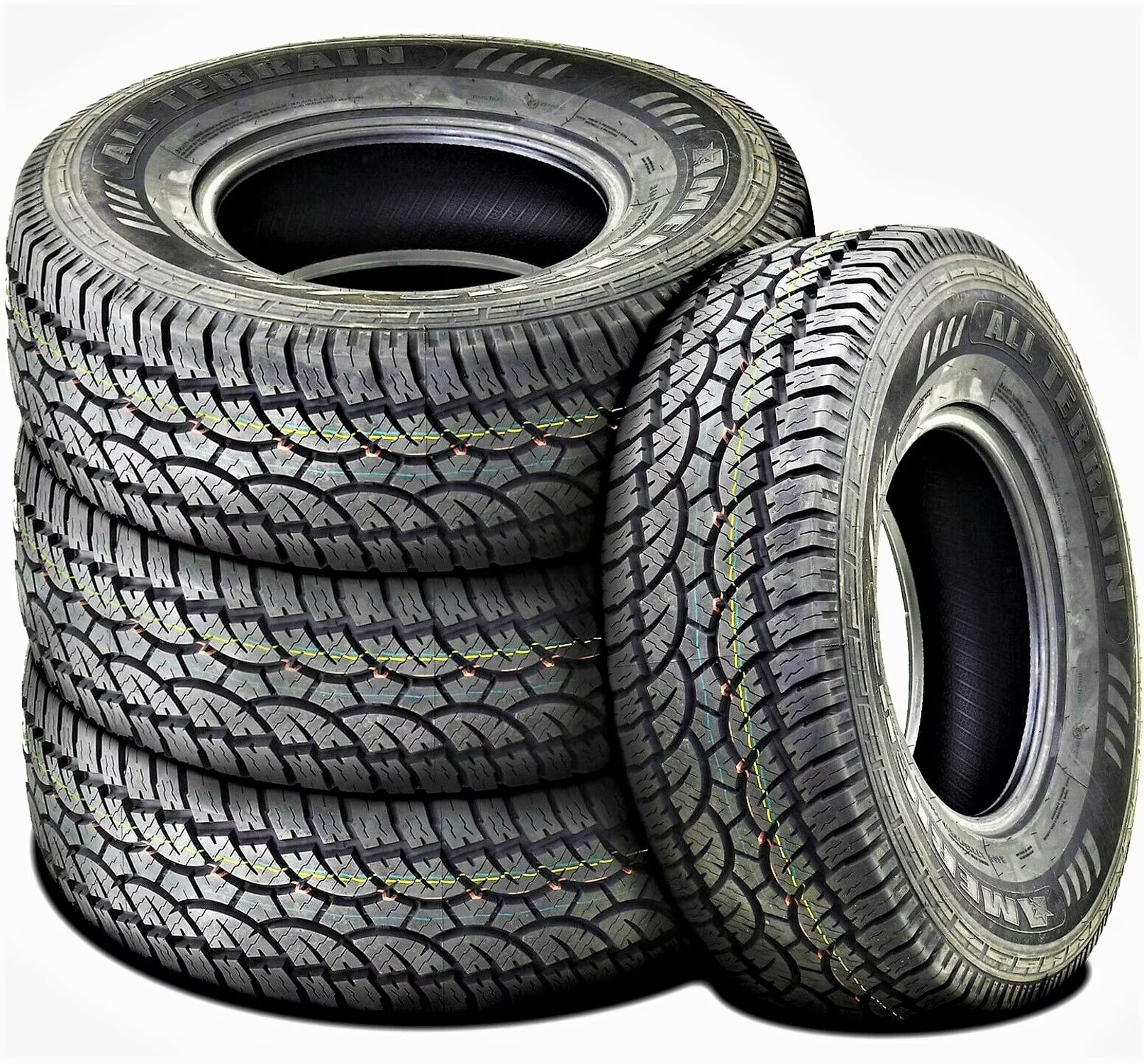 Set of 4 (FOUR) Americus All Terrain 275/65R18 116T AT A/T Tires Fits: 2015-23 Ford F-150 Lariat, 2019-23 Chevrolet Silverado 1500 LT Trail Boss