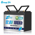 12V 100Ah Mini LiFePO4 Lithium Battery,Group 24 Batteries for RV,Solar,Marine,Trolling Motor,Boat,Camper,HRBEENERGY 100A BMS,15000+ Deep Cycles