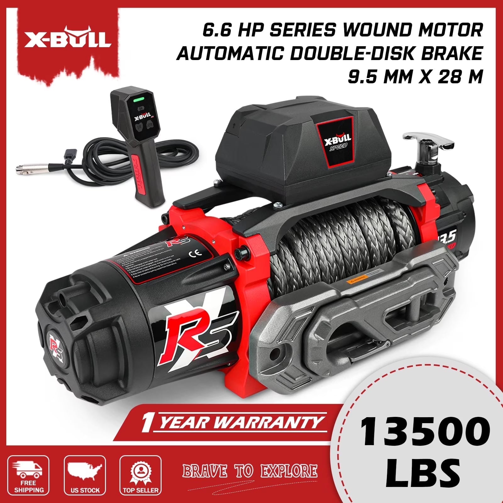 X-BULL Electric Winch 13500lb Load Capacity 12V DC Power Towing Truck Off-Road 2 in 1 Wireless Remote