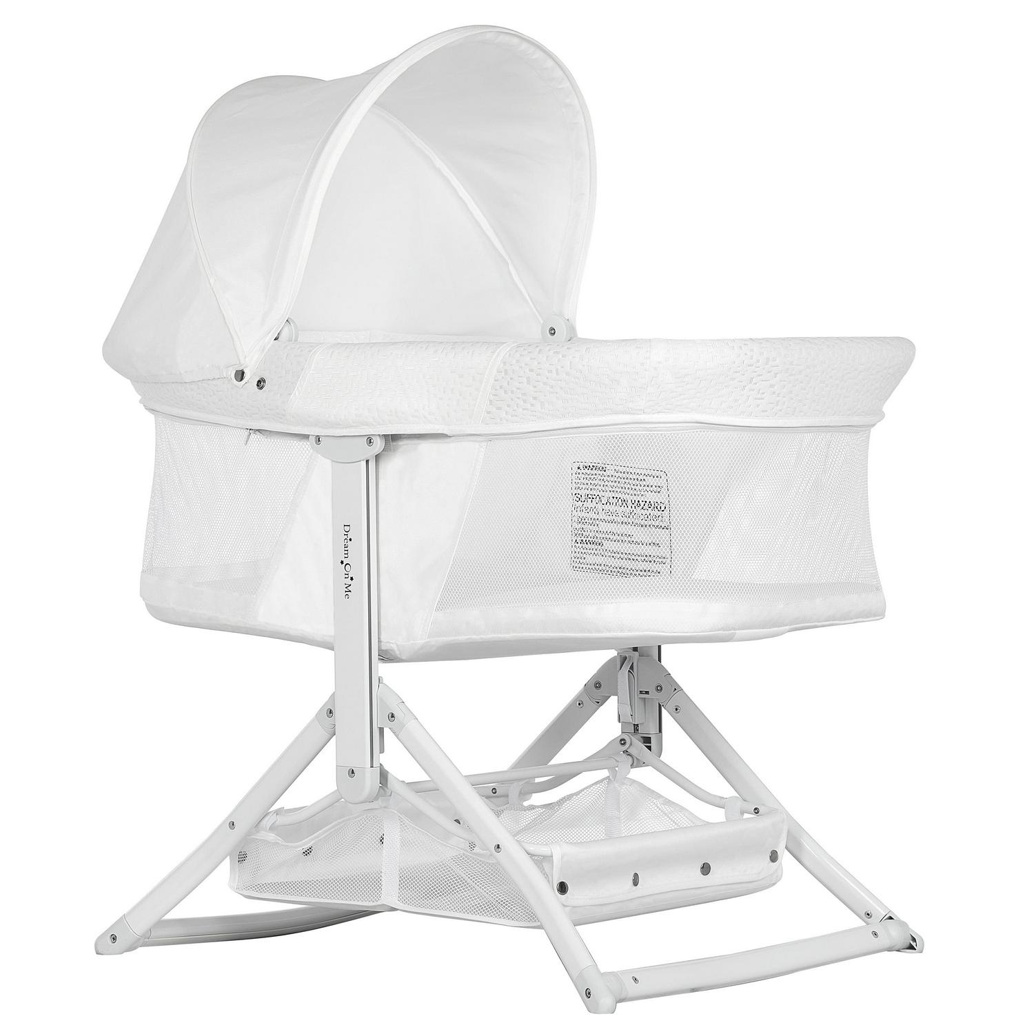Dream On Me 2-in-1 Convertible Insta Fold Bassinet and Cradle. Lightweight and Portable. White