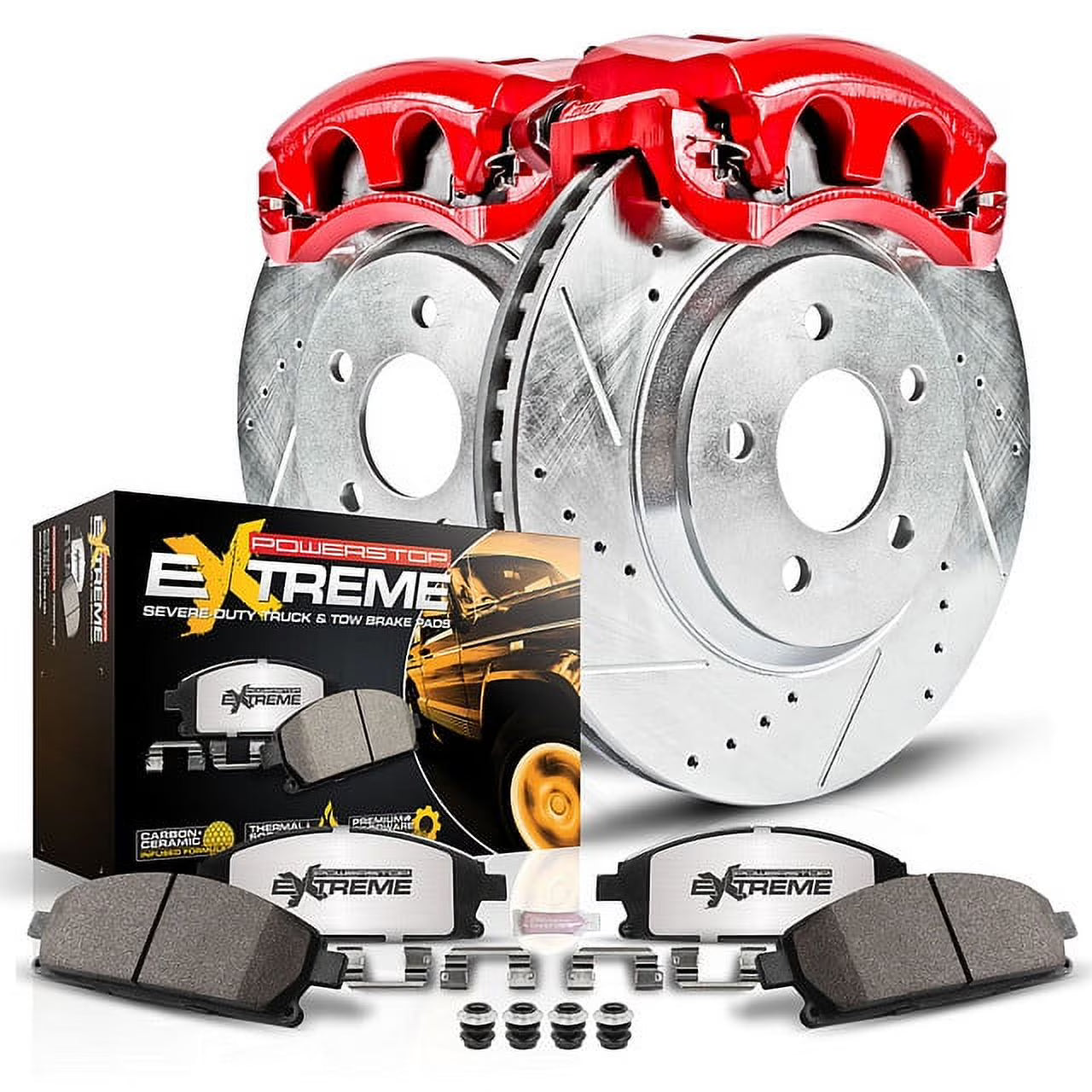PowerStop Front Z36 Truck & Tow Brake Pad and Rotor Kit with Red Powder Coated Calipers Fits: CADILLAC CHEVROLET GMC Select Models KC2069-36