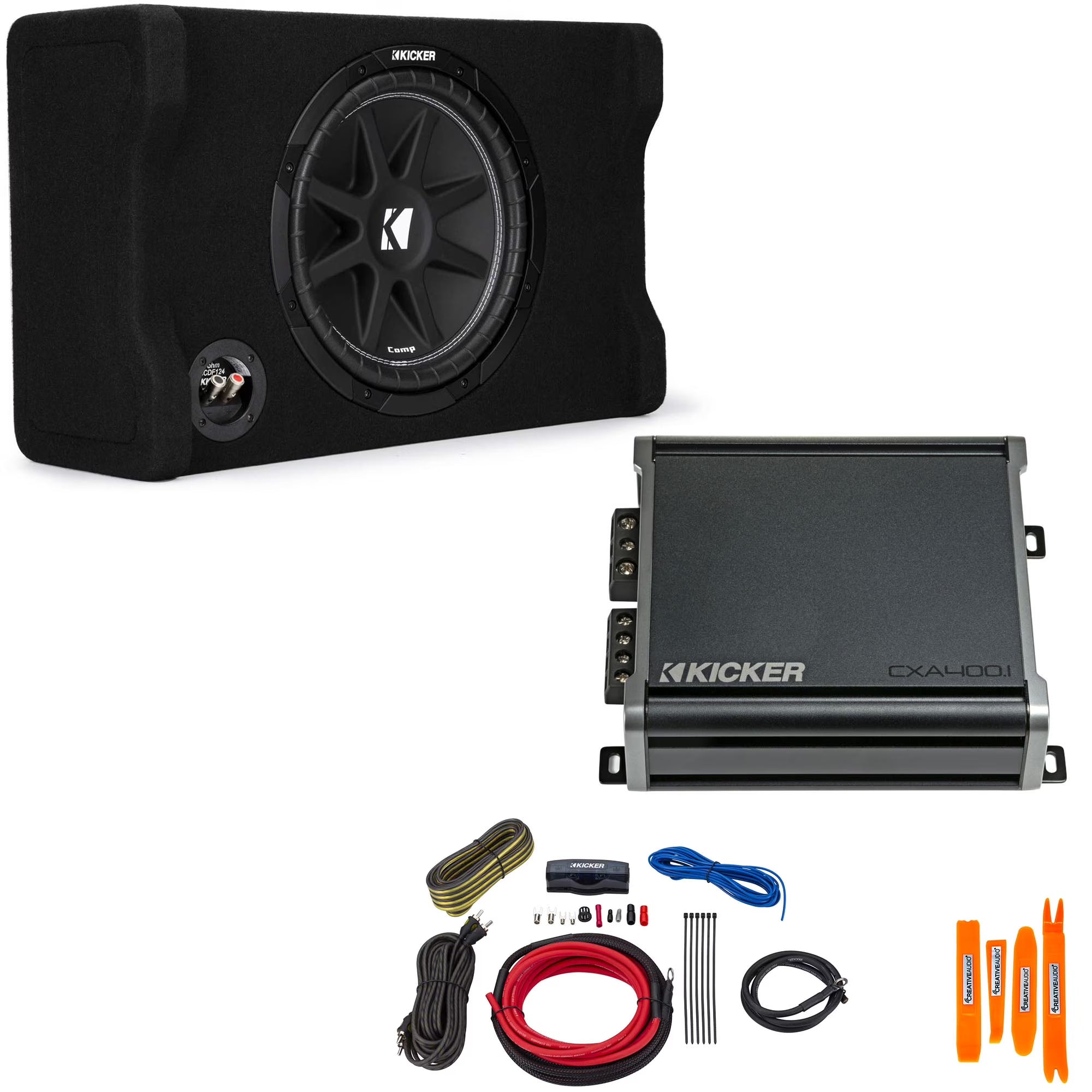 Kicker 12  Comp Subwoofer in Down Firing Enclosure with Amplifier & Wire Kit